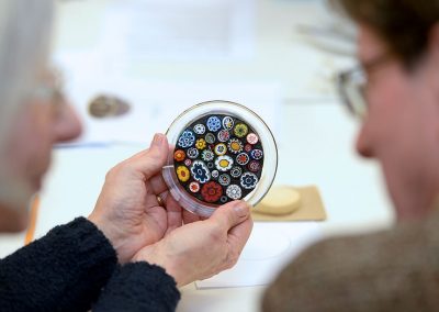 National Museums Scotland (NMS) workshop, admiring completed murrine dish, Neil Hanna
